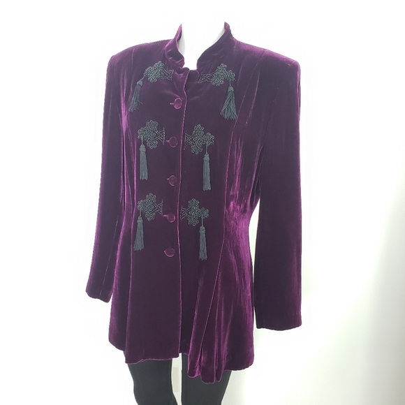 ANYA vintage amazing velvet jacket deep plum purple beaded and tassel detail - Picture 2 of 11